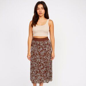 FOREVER21 VINTAGE y2k‎ lettuce hem midi skirt lace waistband brown size S